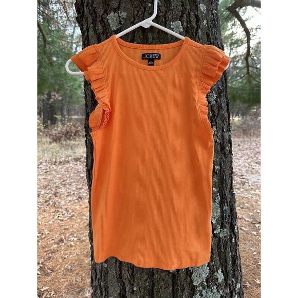 J.CREW Tops - Re-Imagined J.CREW RIBBED TOP Size S Orange Flutter Cap Sleeves Feminine Bold